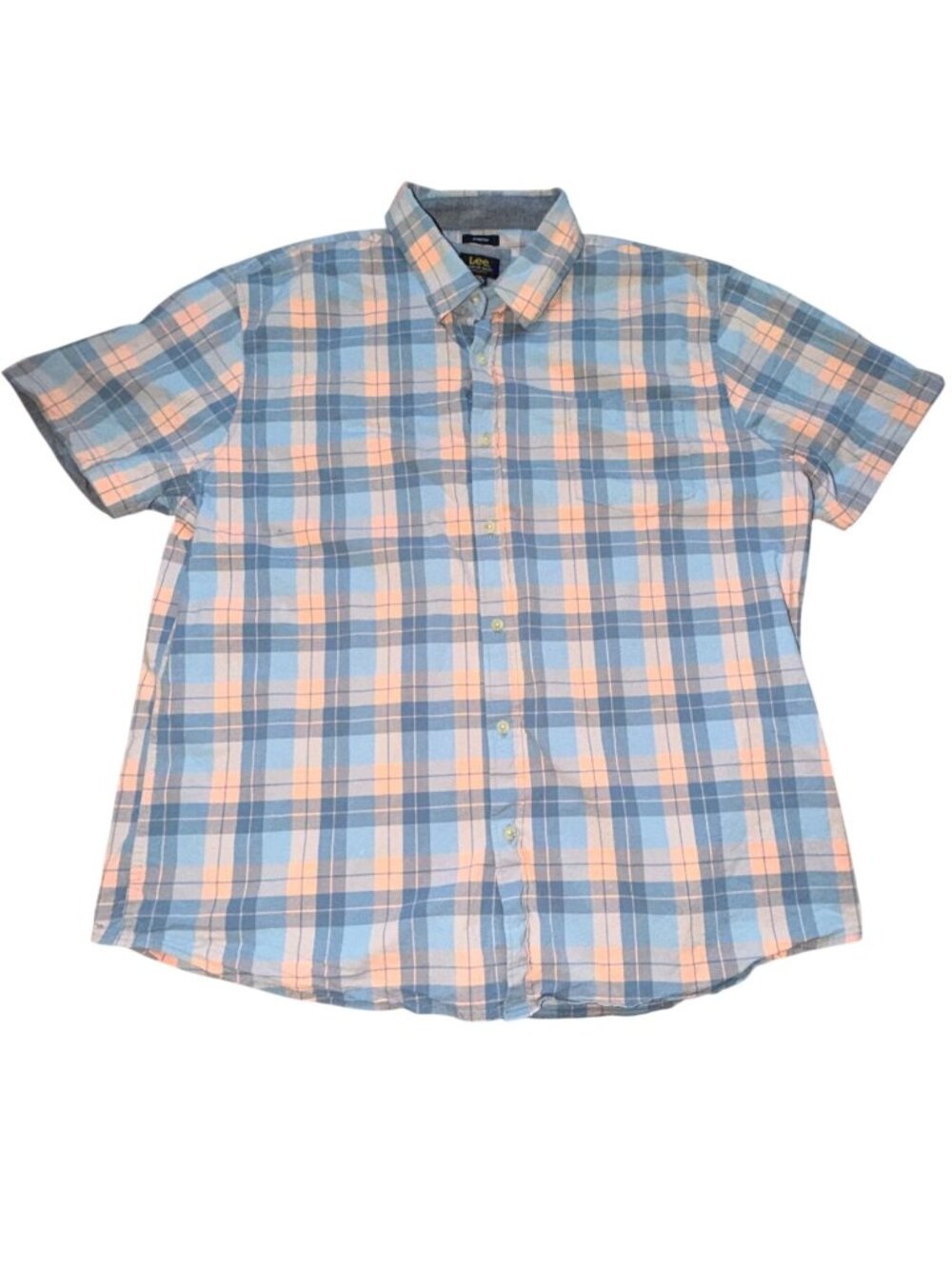 Lee Premium Select Regular Fit Button Front Plaid Shirt-Blue/Orange-XXL-GUC